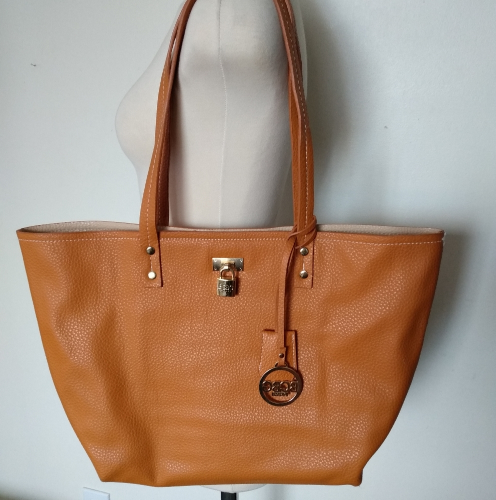 BCBG caviar leather lock tote large